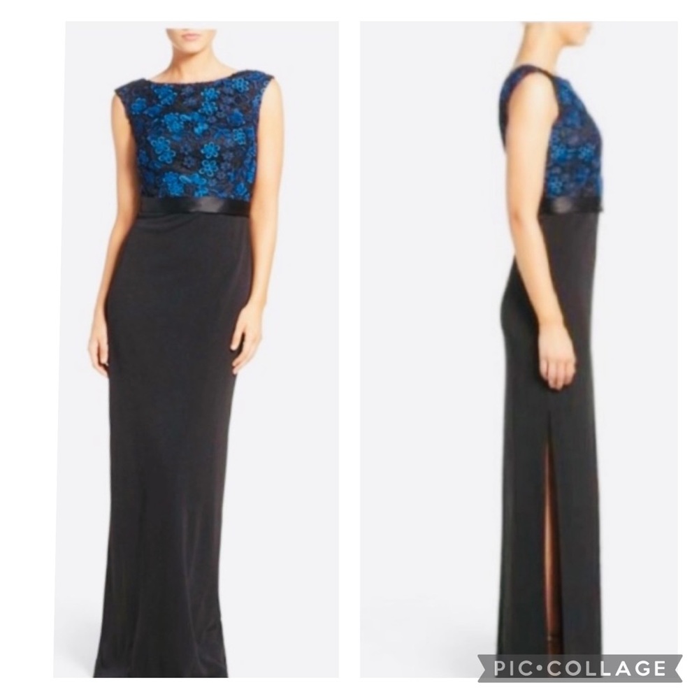 Aidan Mattox floral lace bodice sleeveless long gown